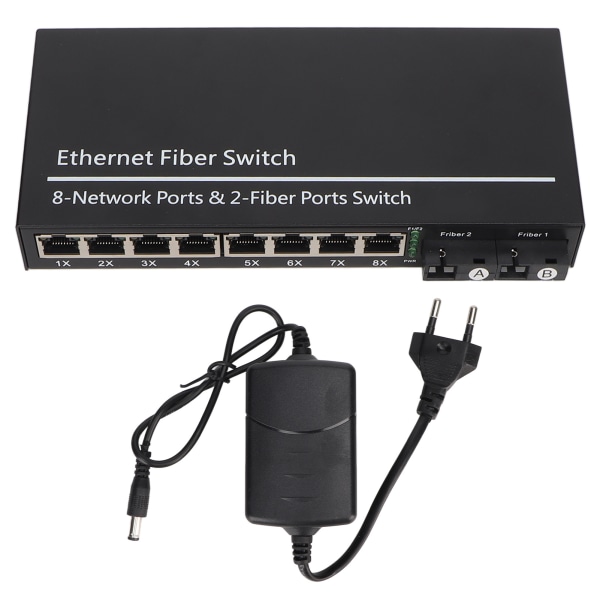Tx1310nm RX1550nm Ethernet Fiber Switch 2 Optisk Port 8 Elektrisk Port Op til 20 km Single Mode Fiber Transceiver 100?240V EU-stik