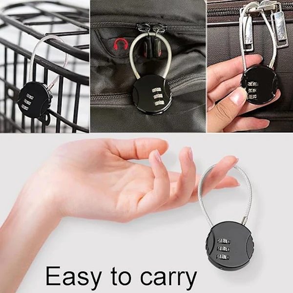 Combination Lock, 3 Digit Resettable Combination Padlock, Small Combination Cable Lock for Suitcase Luggage Locker (Black)