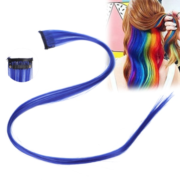 Färgat hårförlängning framhäv syntetiskt hårstycke Clipin hårförlängningar för flickor (mörkblått)