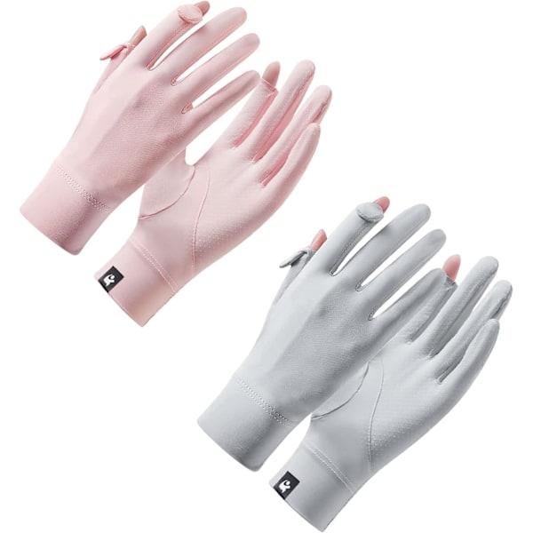 2 par solkremhansker for kvinner, sklisikre UV-beskyttelseshansker for kjøring, hansker med full finger touch screen, håndleddslengde for sommerridning