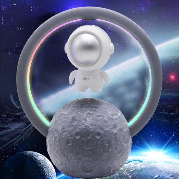 Bluetooth högtalare RGB Light Touch Justering 360 graders Surround Magnetisk Levitation Astronaut-högtalare 598B Silver