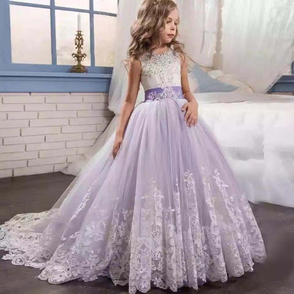 Prinsesse Elegant Bryllupsbursdagsfest Ballaftenkjole White 11-12 Years