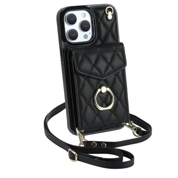 Etui med quiltet taske til iPhone 15/14/13Pro Max Sort iP13 pro