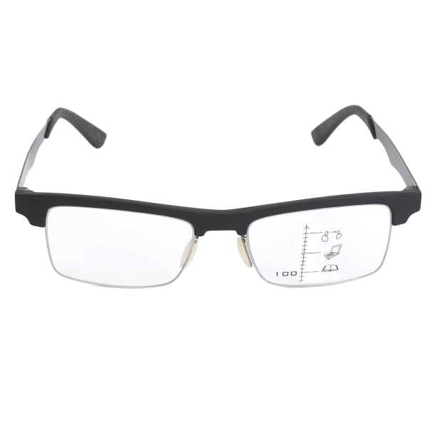 Multifokus läsglasögon Blå belysning Blockering Klara synglasögon Svart båge för äldre Svart ben +100