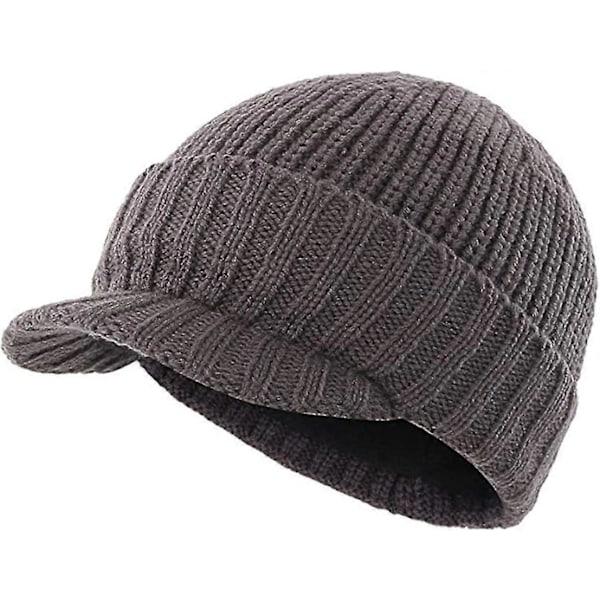 Kasket med skygge til mænd, vinter, strikket, tyk, udendørs Grå Grey One Size