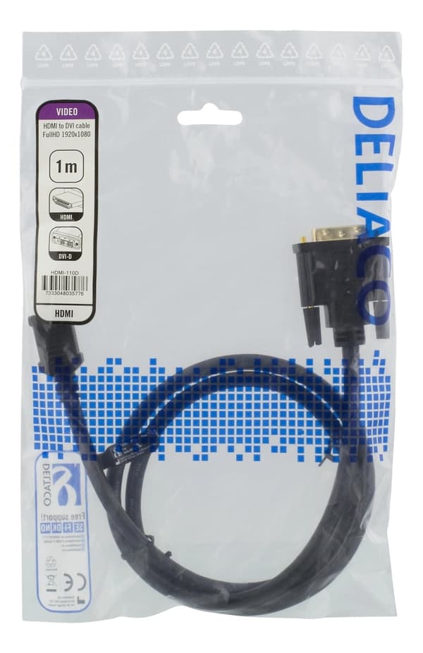 DELTACO HDMI til DVI-kabel, 1m, Full HD, sort