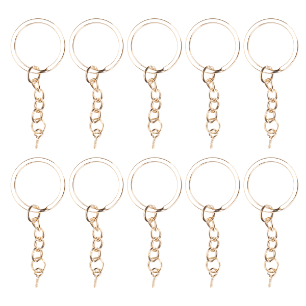 10 st DIY-nyckelring med kedja Bärbar metallnyckelring Ögonskruv Smyckenhänge Tillbehör Guld 28mm