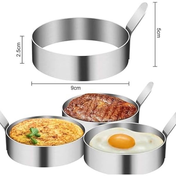 1 Pakke Eggring, Eggform Ring 3,5 tommer Non-Stick Rustfritt Stål Eggform Eggringer for Steking Egg Stekepanne Pannekake Sandwich Matlaging Biffstek Kjøkken