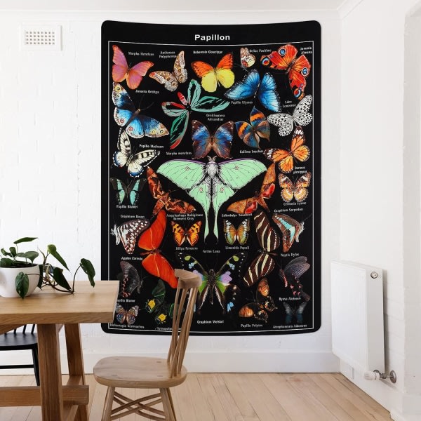 Butterfly Tapestry Vintage Beige Tapestry Estetisk gobeläng C Monivärinen B 59,1 x 82,7 tuumaa