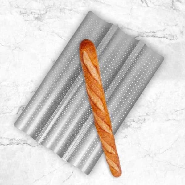 Baguettebageplade Baguetteform med non-stick belægning - 3 rum rustfrit stål
