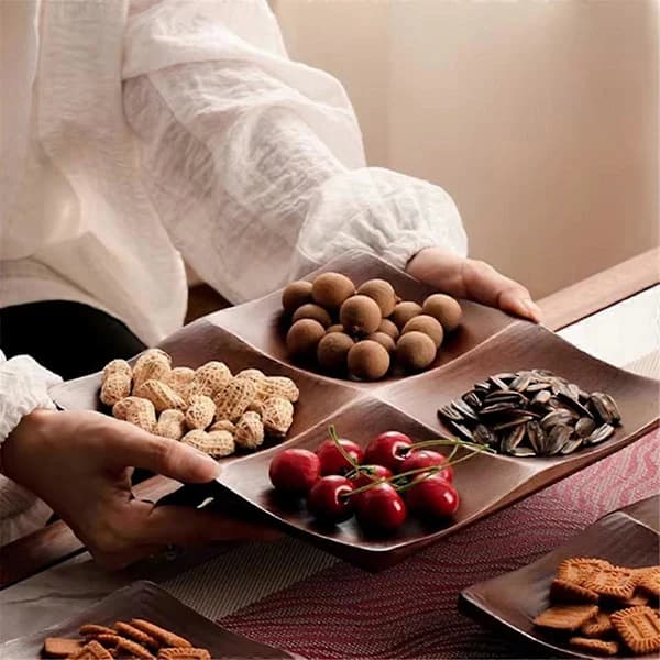 Bambusbakke til stue - Elegant serveringsfad til snacks og slik til sofabord, husholdningsorganisator