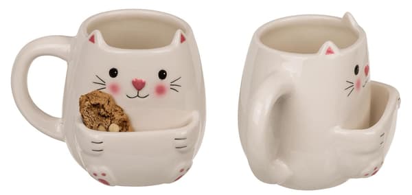 Kagemugge / Krus med rum til kager - Kat hvid