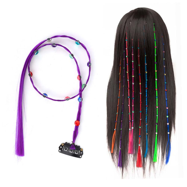 Färgglada spårlöst falska hårbit Glänsande hårförlängning syntetisk peruk (lila)