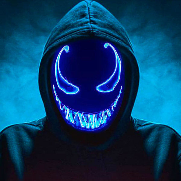 Paris_LED-maske til Halloween, Purge-maske med 3 lystilstande, Lysende Halloween-maske til mænd, kvinder og børn, blå
