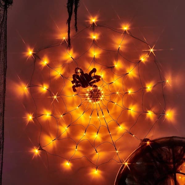 Halloween Spindelvevlys 60 LED Oransje Lys med Svart