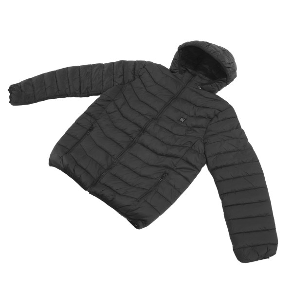 Opvarmet jakke til mænd kvinder USB 3 gear temperaturkontrol Elektrisk varmejakke frakke med hætte til vinter Sort XL
