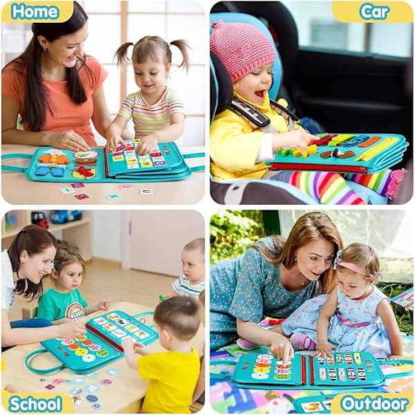 Montessori Aktivitetsbräda för 2-4 år, Sensorisk reseleksak med Flygplan- och Biltema