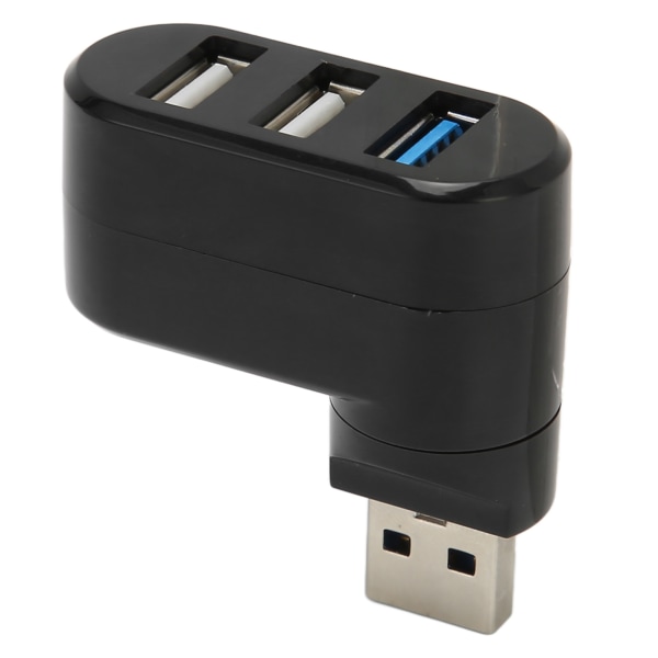 90 graders roterbar USB-hub 3-porter Plug and Play støtter Hot Swap 180 graders roterbar USB-hub for stasjonær PC Svart