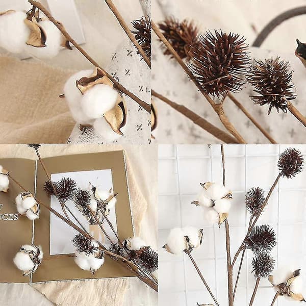 3 stk Bomullsstengler, Lanthusdekorasjon, Blomster, Rustik Vasfylling, Rustik Bomullsgreiner, 68 cm per stengel, Blomsterdekorasjon