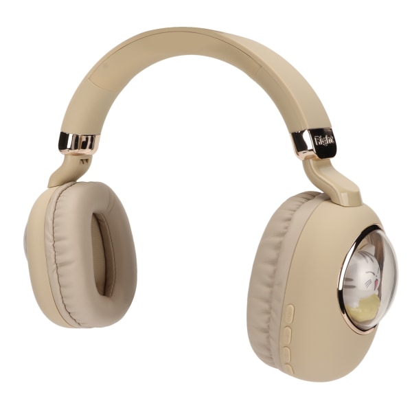 Bluetooth Gaming Headset Söt Tecknad Trådlös Trådlös Stereo Hörlurar med LED-ljus för Spel Filmer Musik Beige Guld