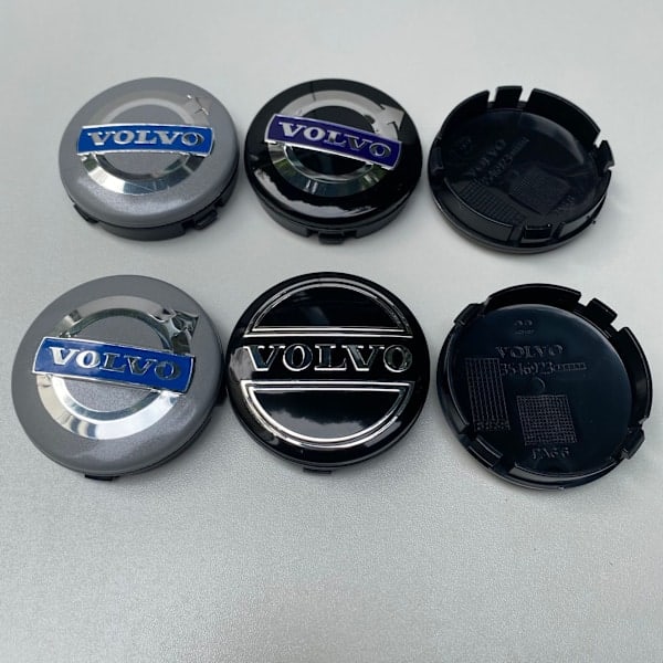 Paris_4 x Volvo alumiinivanteet, pyörännavan suojukset, 64 mm, musta/sininen, C70, S60, V60, V70, S80, XC90