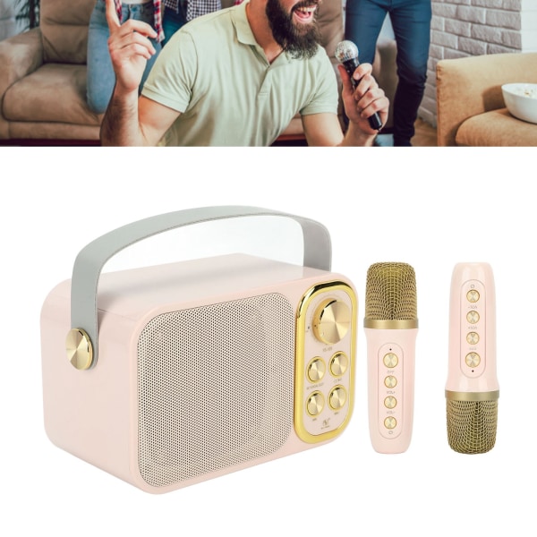 Karaokelaite kahdella mikrofonilla Karaoke All in One Machine Kannettava Bluetooth laulukone Home Party Pink