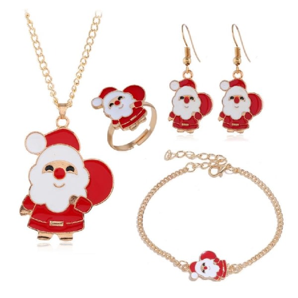 5 st/ sæt jul Kvinnor Legering Set Santa Elk Bell Örhängen Halsband Armband Ring Tillbehör Present for girl Kvinnor null - Senior