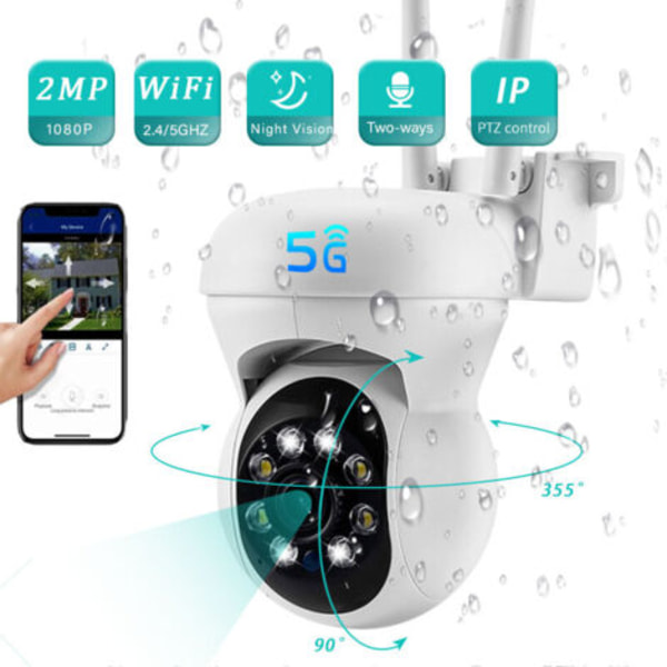 Udendørs IP WiFi overvågningskamera 2.4 + 5G HD 1080P PTZ 2MP 4X Digital Zoom Human Tracking Farve Nattesyn,.pa