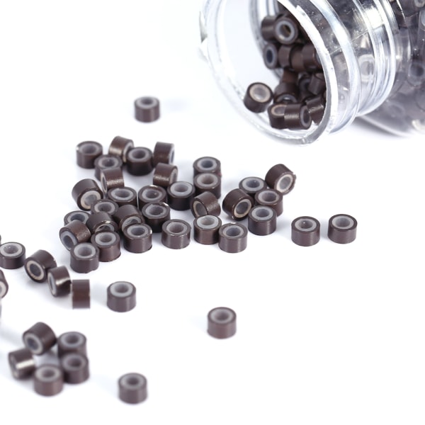 1000 kpl/pullo silikonivuorattu mikrohiussulka pidennyslinkit sormukset helmet (1000 kpl ruskea)
