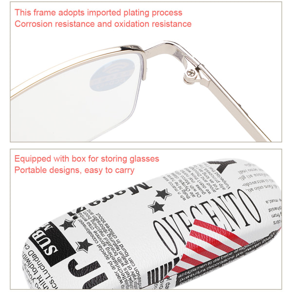 Metall Multifocal Fatigue Relief Läsglasögon Anti Blue Rays Presbyopic Glasses150 Silver