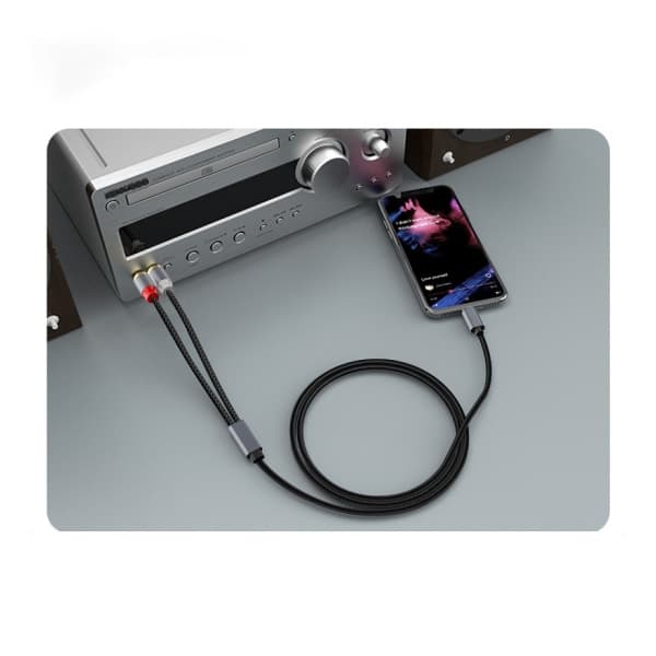 USB-C til 2x RCA stereo lydkabel Grå 1.2 m