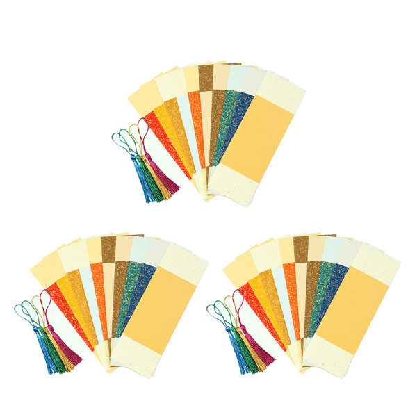 Blanka färgade pappersbokmärken med tofsar, för DIY-klassrumsprojekt, skolpyssel, presentetiketter, 20 st