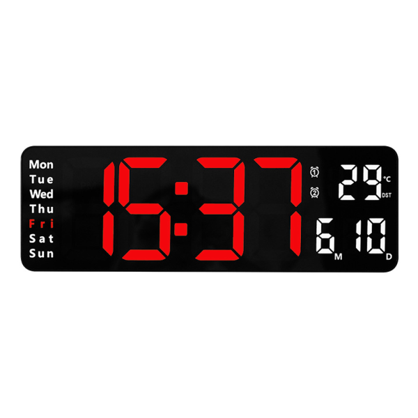Stor display digital klocka med tid, datum och temperaturvecka