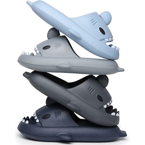 Herre- og damesandaler i hajform - sommer-sandaler med åben tå, skridsikre badesandaler til strand og pool med tyk sål Grå Gray 44/45