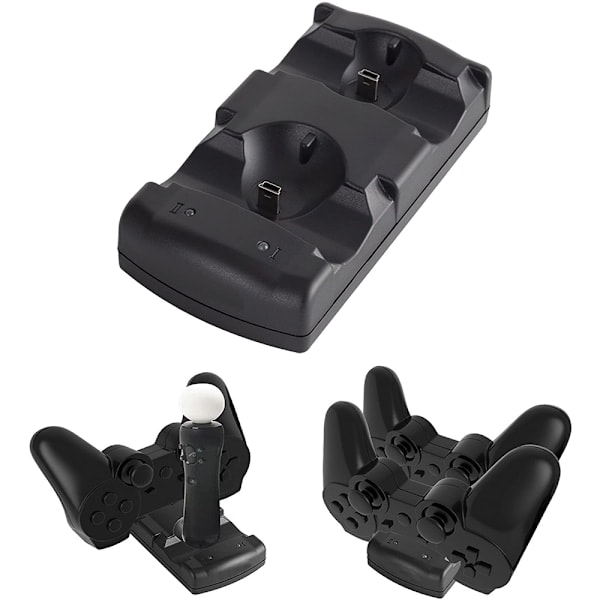 Paris_Ladestation til Playstation 3-controllere, 2-i-1 ladestation med LED-indikator, kompatibel med Playstation PS3/MOVE-controllere