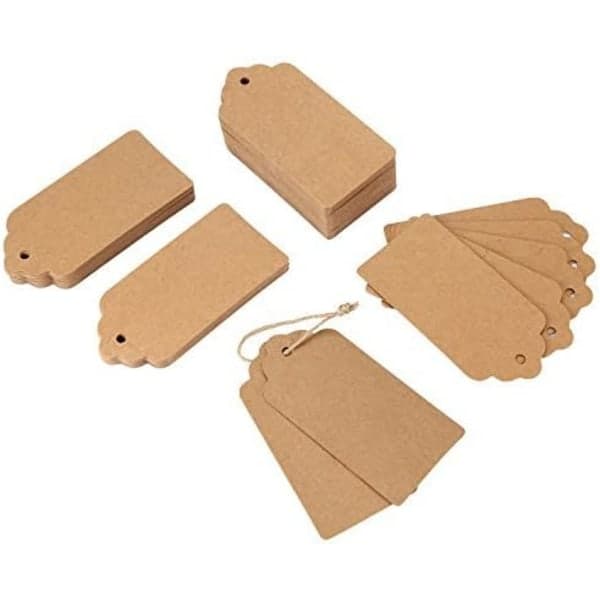 Presentetiketter, 200 st kraftpapper bröllopspresenter, brun rec