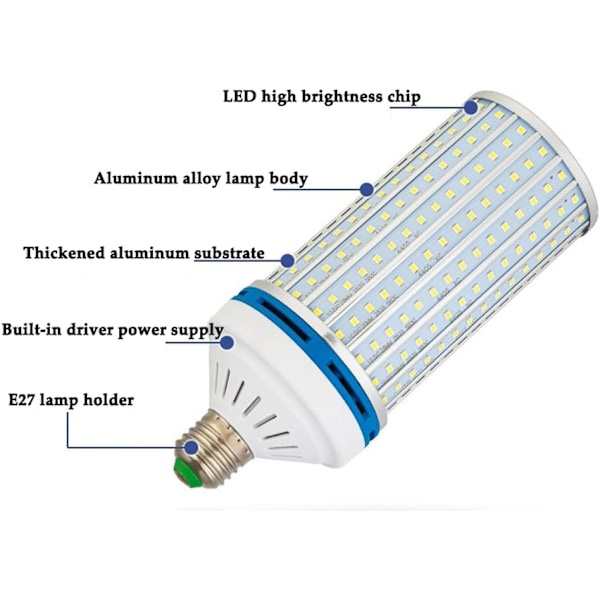 LED-lamppu E40 Suuri teho Maissilamppu 80w 7000lm 2835smd Lamppu 85-265v, Kylmä valkoinen 6000k [energi luokka A+]