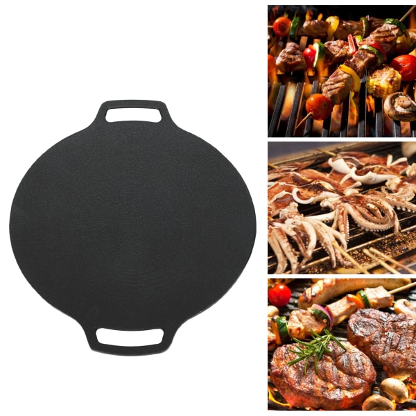 Koreansk grillpande med non-stick 6-lags belægning til gaskomfur Rund dobbelthåndtag BBQ-grill til udendørs camping 25 cm/9.8in