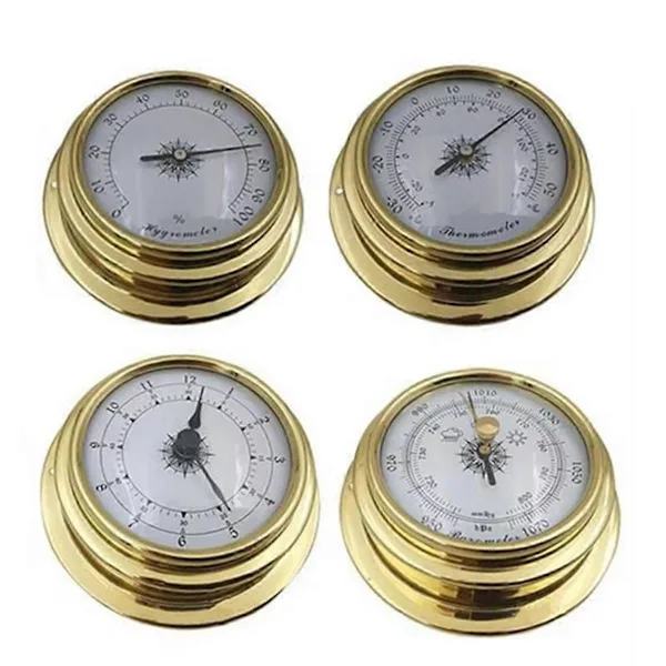 4-delt nautisk messingbarometer, ur, termometer, hygrometer sæt, vægmontering