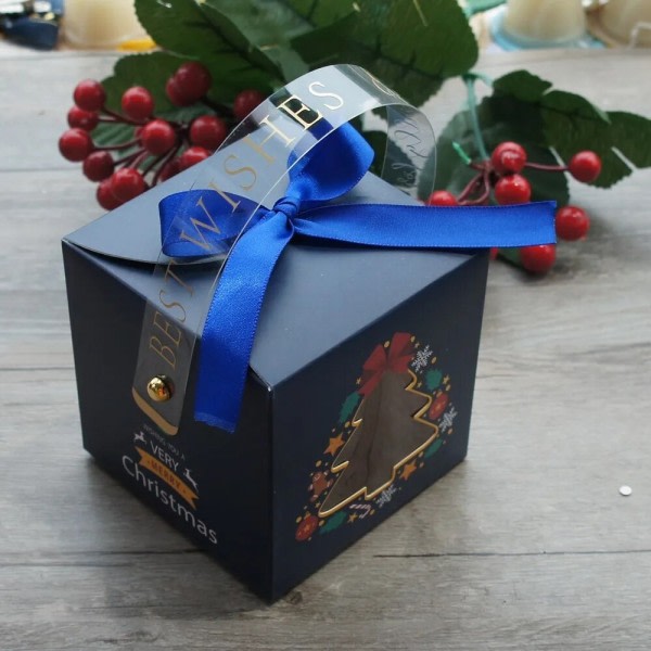 12 bitar jul papper box med fönster handtag godis box tvål ljus kaka godis liten gåva förpackning