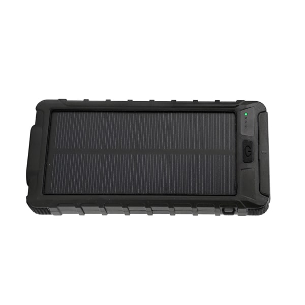 Bærbar solcellelader 20000mAh solenergibank med kompass og LED-lommelykt for utendørs svart