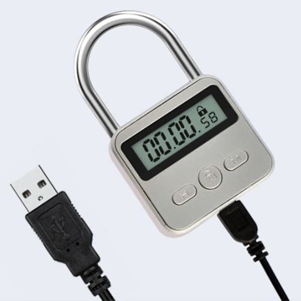Metallisk Timer Lås LCD-Skærm Multifunktionel Elektronisk Tid 99 Timer Maks. Timer USB Genopladelig Timer Hængelås Sølv