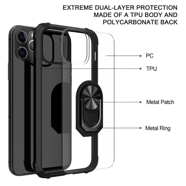iPhone 11 Pro Cover med Fingerringstativ TPU Hybrid Sort