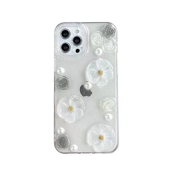 3D Blomsterkrystalcover til iPhone 15 Pro Max - Stødsikkert Blomsterdesignbeskyttelse til Kvinder 15PM