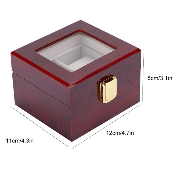 Træ 2 Galler Kasse Display Box Transparent Vindue Ur Opbevaringsboks (Rød)