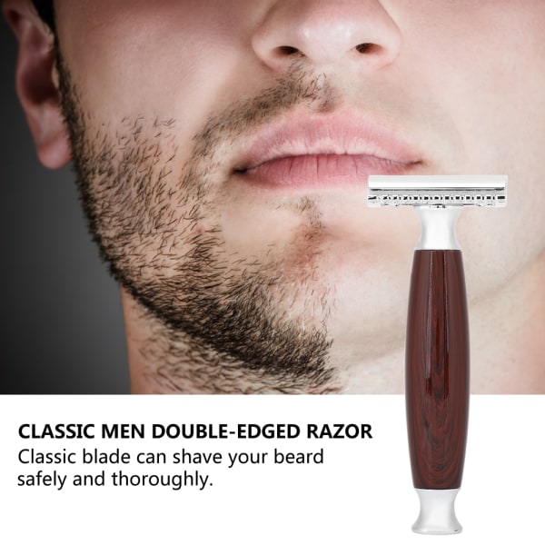 Mænd Classic Style Double Edge Razor Hårfjerning Barbering Skæg Sikker Træ