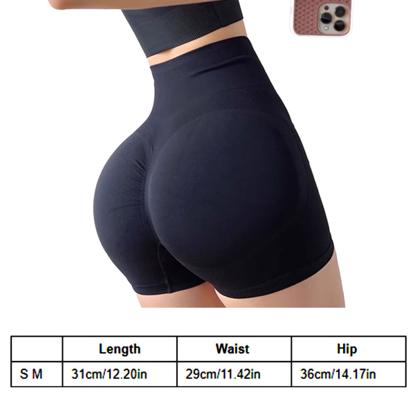 Träningsshorts för kvinnor Butt Lifting Yoga Shorts Hög midja Magkontroll för cykelsport Svart S M 40-65 kg