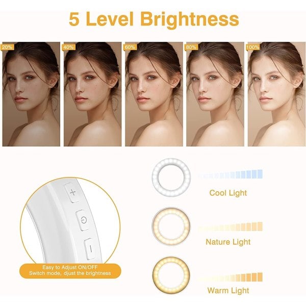Paris_Klippbar Ringlampe, Genopladelig 60 LED Selfie Ringlampe til Telefon, Laptop, Tablet (3 Modeller, 5 Lysstyrkeniveauer)