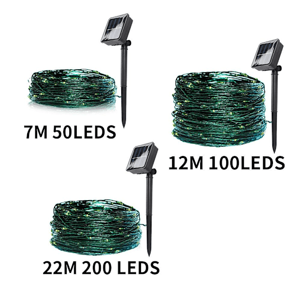 LED Solcellelysstreng Fe-lys Utendørs Vanntett Lampe Julebånd Hage Landskap Hagefest Bryllup Dekorlys 7M/12M/22M Multicolour 22M 200 LED