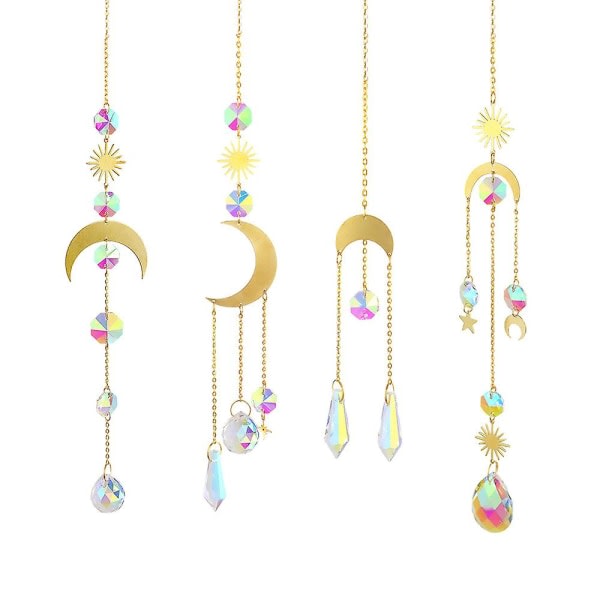 4-pak Crystal Sun Catcher Prisme Star Moon Ornament Fönster Trädgårdsarbete Bröllop Dekor